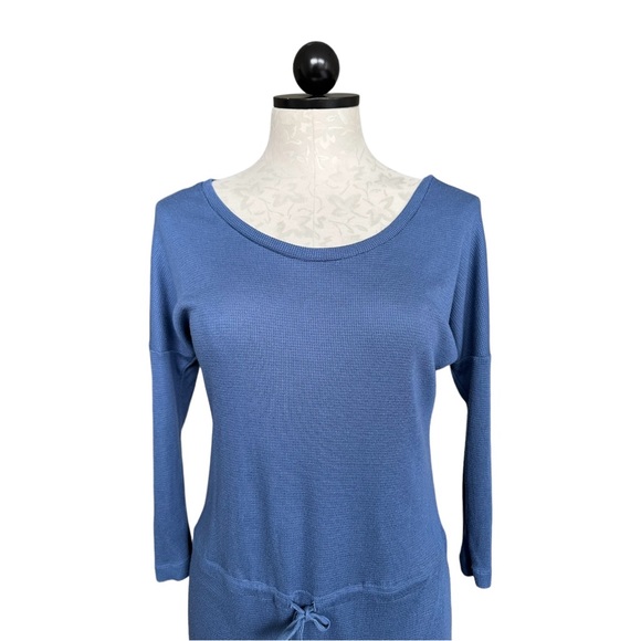 Victoria's Secret Waffle Knit Drawstring Waist Dress Blue 3/4 Sleeve Size Small - Picture 3 of 14